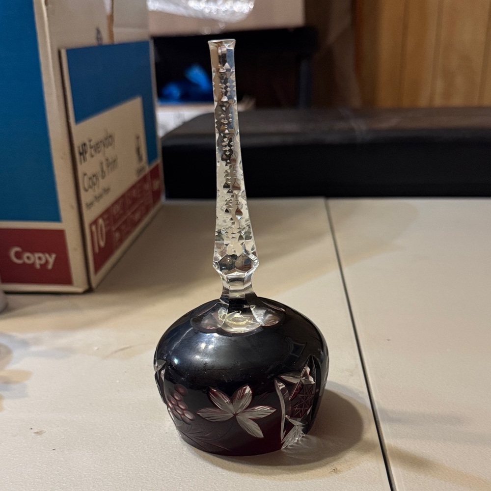 VINTAGE Intricate Cranberry Ruby Red Etched Floral Dinner Bell